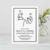 ミームおもしろいユーモアシンプル白黒91番目誕生日 招待状 (スタンド正面)