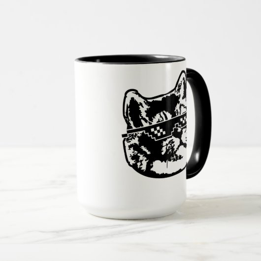 ミームのサングラスを持つ荒い息猫 マグカップ (正面右)