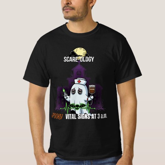 ミームスケア学不気味ナース幽霊ダークユーモア Tシャツ (正面)