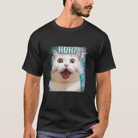 ミーム・ハッ猫・困惑・驚きの顔・猫好き・アニム Tシャツ (正面)