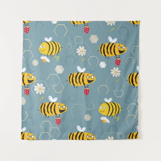 ミ忙しツバチがのまわりに花を鳴らし授粉する タペストリー (正面)