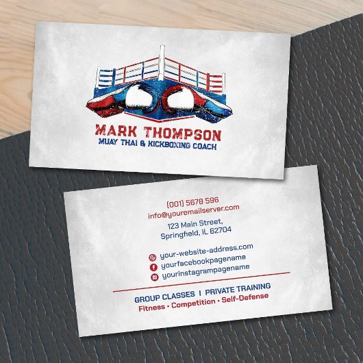 ムエイ・タイおよびキックボクシング コーチ - グローブとリング 名刺