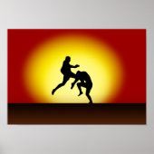 ムエタイの飛んでいる膝「タイの夕日」ポスター ポスター (正面)
