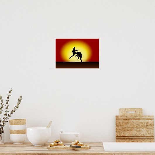 ムエタイの飛んでいる膝「タイの夕日」ポスター ポスター (キッチン)