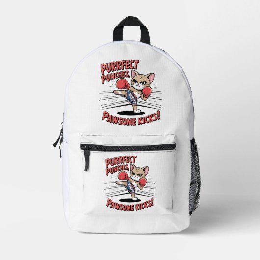 ムエタイボクシングかわいいアニメキャットバックパック プリントバックパック (正面)