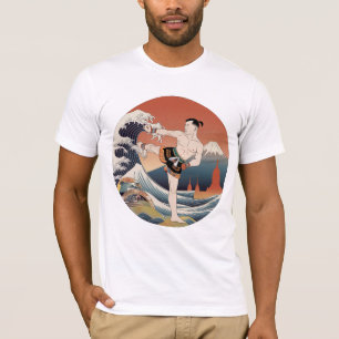 ムエタイ浮世絵戦闘機Tシャツ 日本の術 Tシャツ