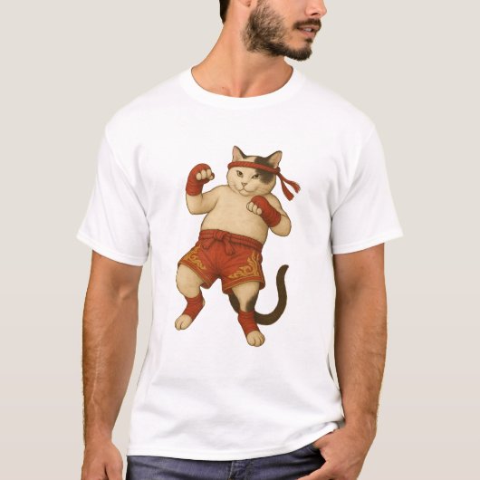 ムエタイ猫ファイターTシャツ – おもしろい武術・アーツ Tシャツ (正面)
