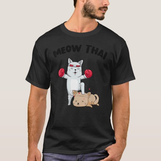 ムエタイ 笑える 猫 ファイター - MEOW THAI 子猫の仕事 Tシャツ (正面)