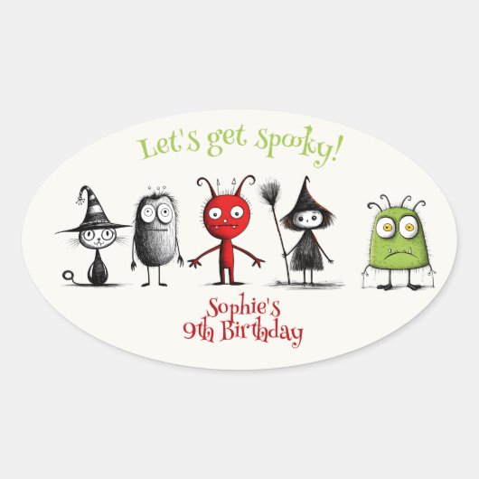 ムカつく!不気味なモンスター子供の誕生日 楕円形シール (正面)