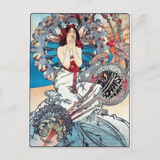 ムカ モナコ モンテカルロ アールデコ ポスターの女性 ポストカード (正面)