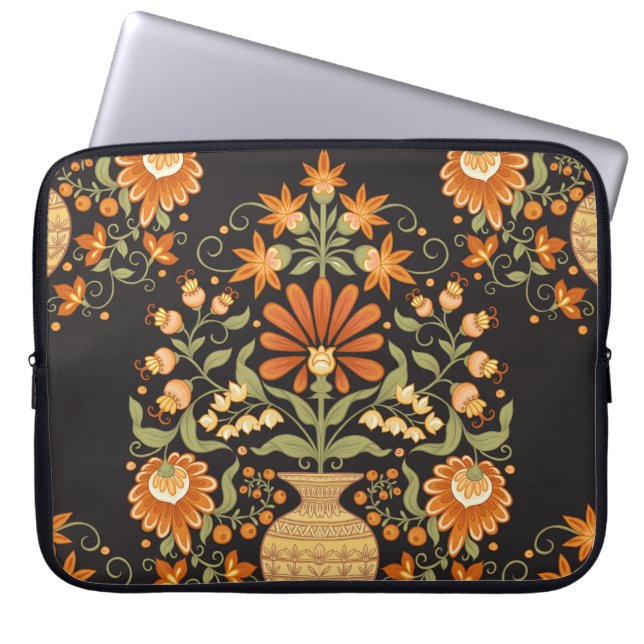 ムガルファンタジー:レトロフローラ濃度 ラップトップスリーブ (正面)