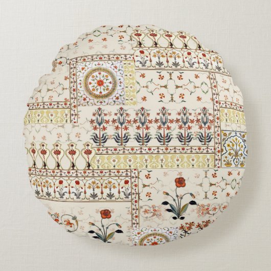 ムガルフローラペイズリー:エスニックデジタルエレガンス。 ラウンドクッション (正面)