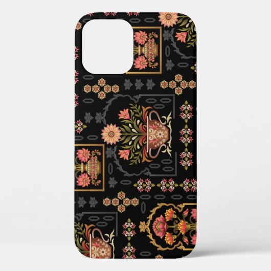 ムガルフローラモチーフ:黒シームレス。 Case-Mate iPhoneケース (裏面)