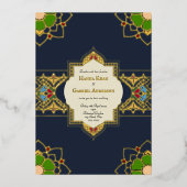 ムガル様式のデザインを取り入れた、箔押しの結婚式招待状 箔招待状 (正面)