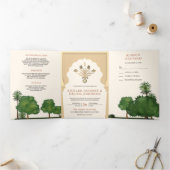 ムガル王室のテーマガーデンインディアンスタイル結婚ズ 三つ折り招待状 (内部)