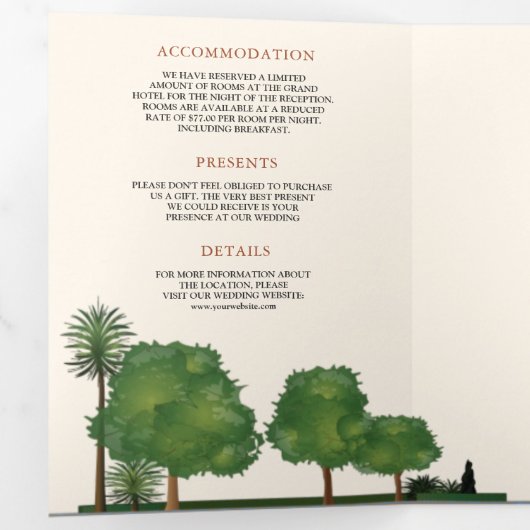 ムガル王室のテーマガーデンインディアンスタイル結婚ズ 三つ折り招待状 (内部最初)