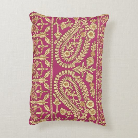 ムガル美術作品インディアン伝統的アンティーク金ゴールドb アクセントクッション (裏面(縦))