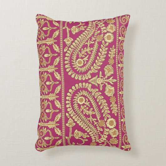 ムガル美術作品インディアン伝統的アンティーク金ゴールドb アクセントクッション (正面(垂直))