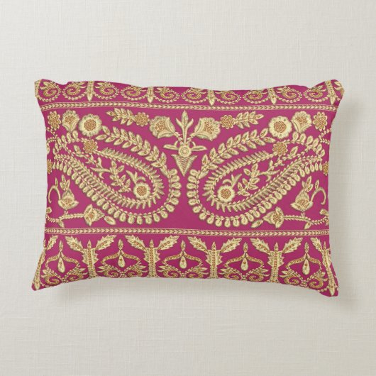 ムガル美術作品インディアン伝統的アンティーク金ゴールドb アクセントクッション (裏面)