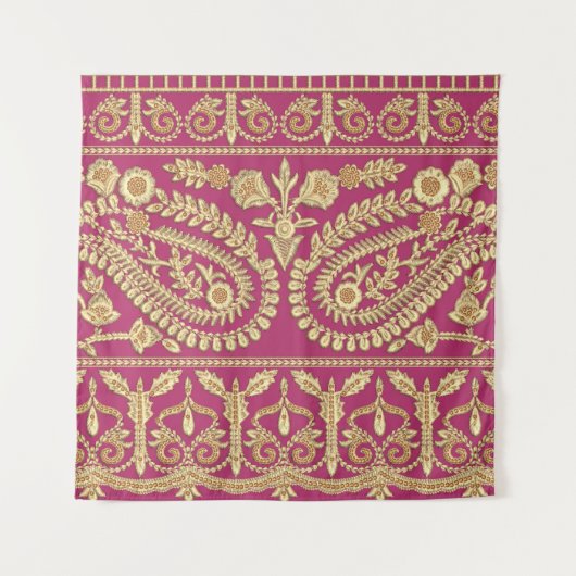 ムガル美術作品インディアン伝統的アンティーク金ゴールドb タペストリー (正面)