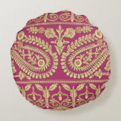 ムガル美術作品インディアン伝統的アンティーク金ゴールドb ラウンドクッション (裏面)