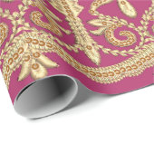 ムガル美術作品インディアン伝統的アンティーク金ゴールドb ラッピングペーパー (ロールコーナー)