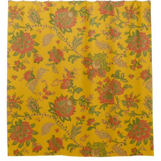 ムガールアートのモチーフとテキス縁どティ・デジタル技術 シャワーカーテン (正面)