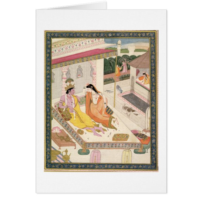 ムガール人宮殿のベッドのKrishnaそしてRadha、Punj (正面)