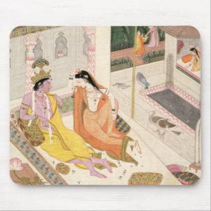 ムガール人宮殿のベッドのKrishnaそしてRadha、Punj マウスパッド