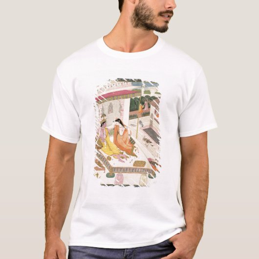 ムガール人宮殿のベッドのKrishnaそしてRadha、Punj Tシャツ (正面)