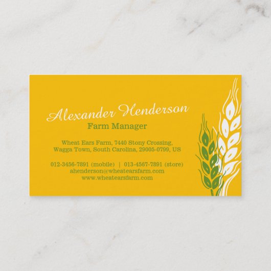 ムギの耳の穀物の農場の緑の黄色の名刺 名刺 (裏面)