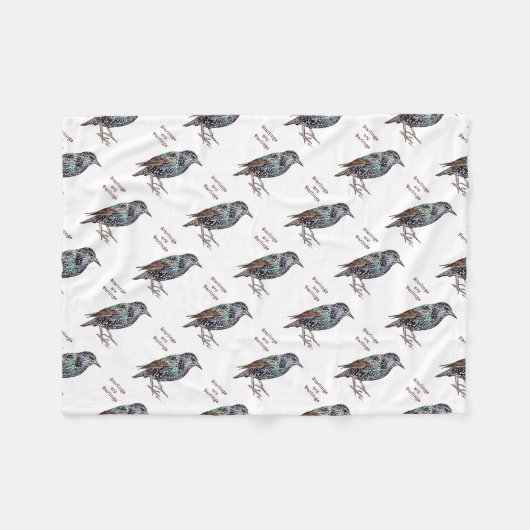 ムクドリは愛すべき鳥 フリースブランケット (正面(横))