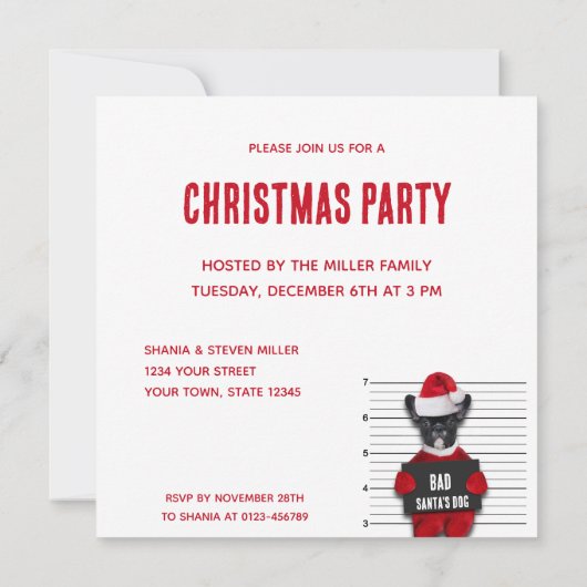 ムグショットバートサンタのおもしろい犬クリスマス 招待状 (裏面)