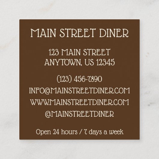 ムサカギリシャ地中海のフードレストランダイナー スクエア名刺 (裏面)