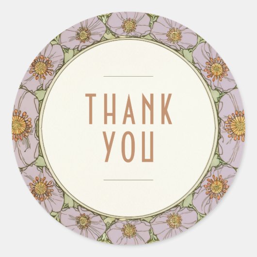 ムシャ風 アールヌーヴォー ヴィンテージ サンクスステッカー ラウンドシール (正面)