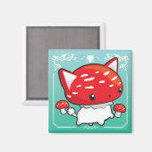 ムシュルームティール(緑がかった色)マグネットかわいい猫キノコ マグネット (正面/裏面)