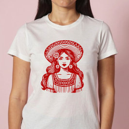 ムジェメキシカーナミニマルレッドラインアート Tシャツ