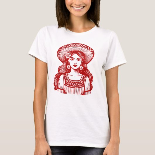 ムジェメキシカーナミニマルレッドラインアート Tシャツ (正面)