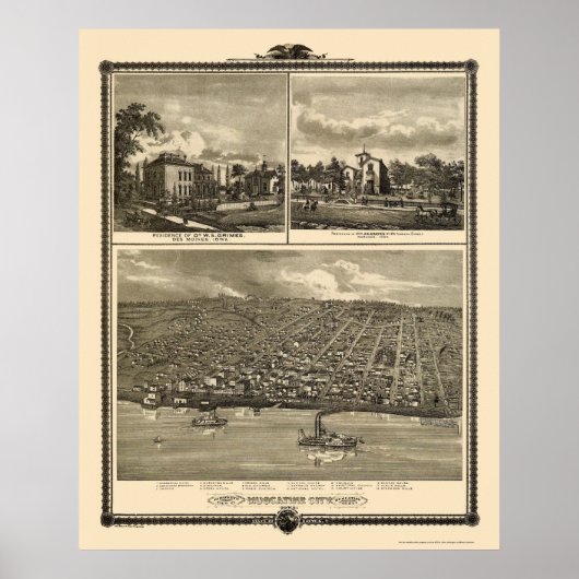 ムスカチン市， IAパノラママップ – 1875 ポスター (正面)