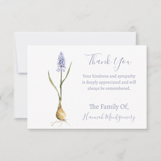 ムスカリパーソナライズされた悔やみや弔慰サンキューカード ノートカード (正面)
