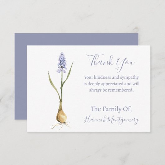 ムスカリパーソナライズされた悔やみや弔慰サンキューカード ノートカード (正面/裏面)