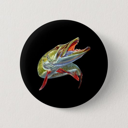 ムスキーハンタームスキー漁師ルアーフライフィッシング 缶バッジ (正面)