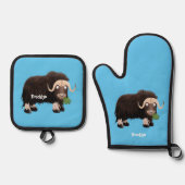 ムスクおもしろい牛漫画イラストレーション 鍋つかみ&鍋敷きセット (正面)