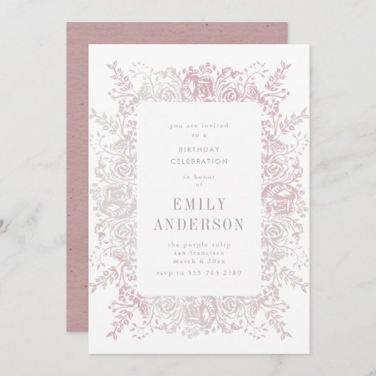 ムスクピンクフローラ誕生日招待状 招待状 (正面/裏面)