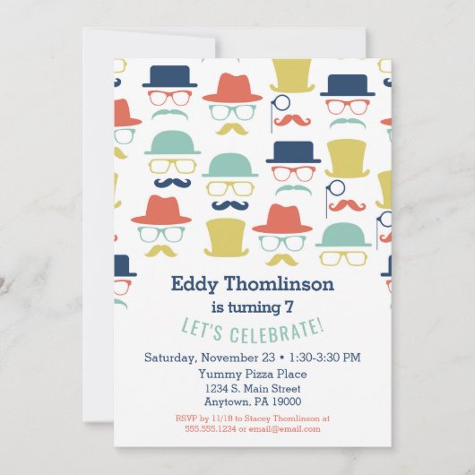 ムスタチハット誕生日招待状お尻メンズボーイズ 招待状 (正面)