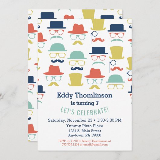 ムスタチハット誕生日招待状お尻メンズボーイズ 招待状 (正面/裏面)