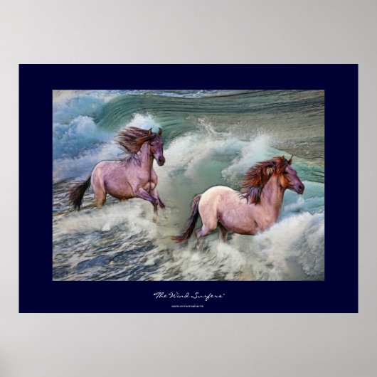 ムスタンスペインのウマ&ビーチサーフアートプリント ポスター (正面)