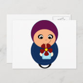 ムスリムの少女パープルヒジャブ・ヒジャビ漫画 ポストカード (正面/裏面)