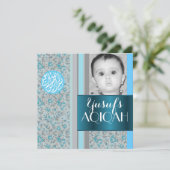 ムスリムの赤ちゃん男の子の青いアキーカの写真 招待状 (スタンド正面)