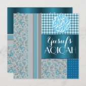 ムスリムの赤ちゃん男の子青アキーカ・イスラム教のお祝い 招待状 (正面/裏面)